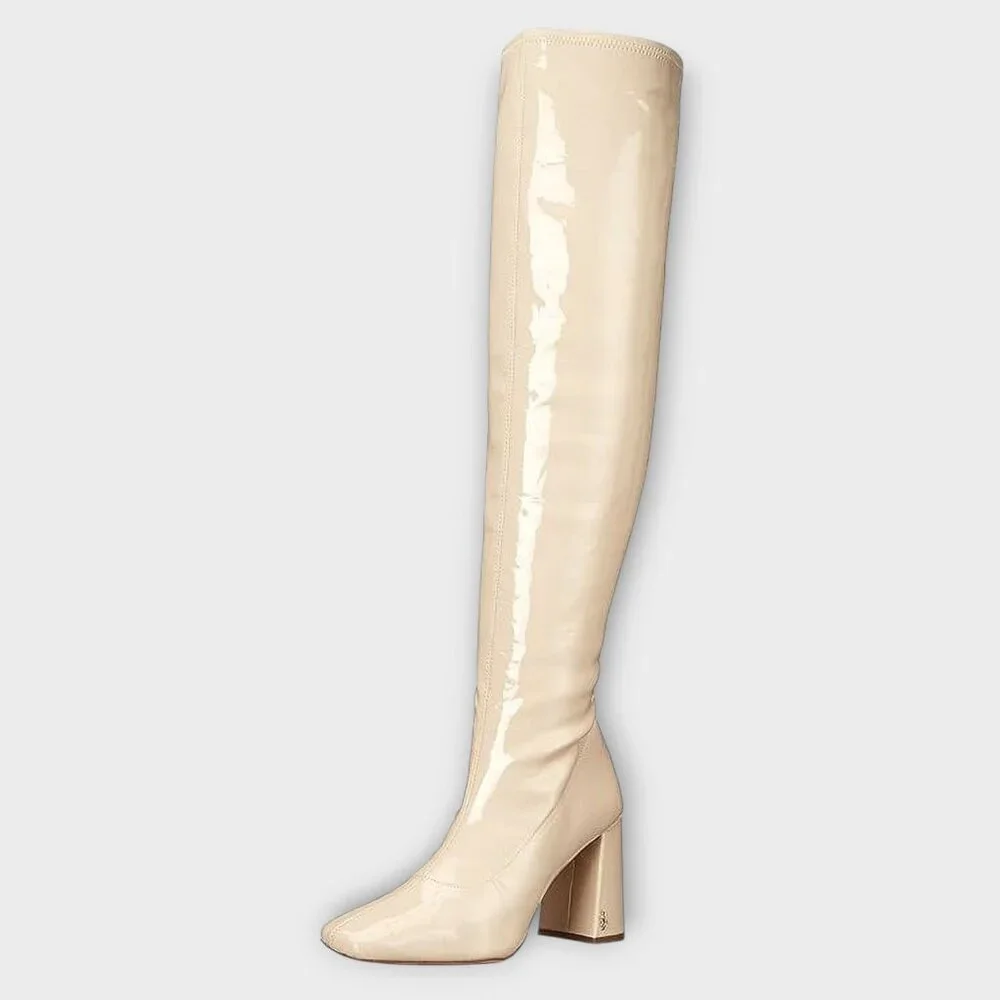 NWOT Sam Edelman Cosette Zipper Square Toe Over-The-Knee Boots CHAI LATTE